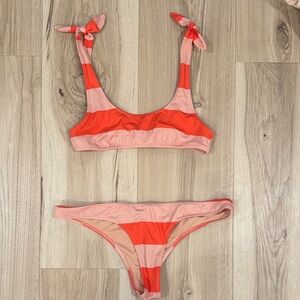 J. Crew Playa Red and Pink striped bikini